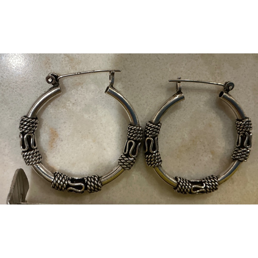 Bohemian Hoop‎ Earrings Bali Style Silver 925 Fashion Jewelry